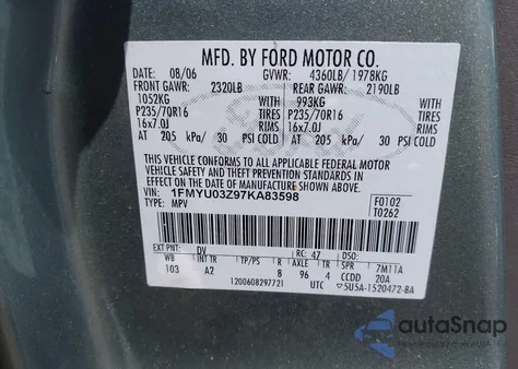 2007 Ford Escape Xlt from USA, damaged, VIN 1FMYU03Z97KA83598